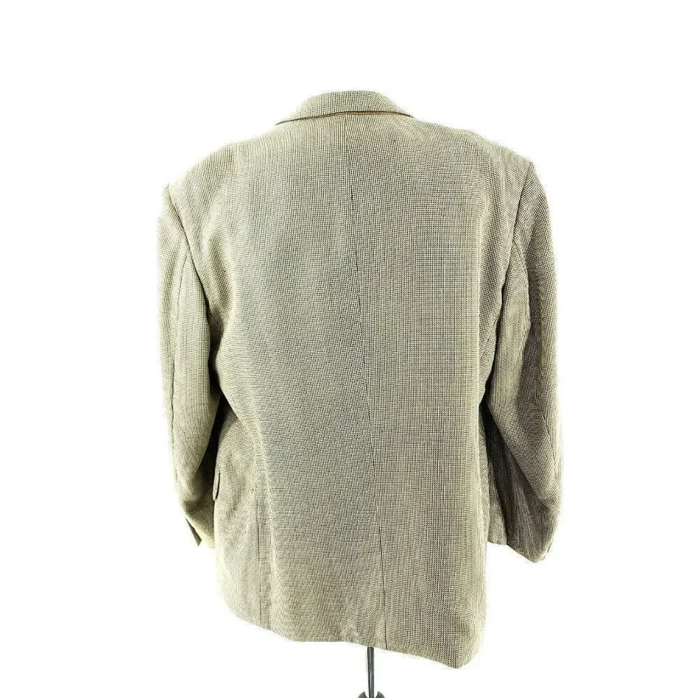 Adolfo Silk Wool 3 Button Sport Coat 44R Black Tan Nailshead‎ Check